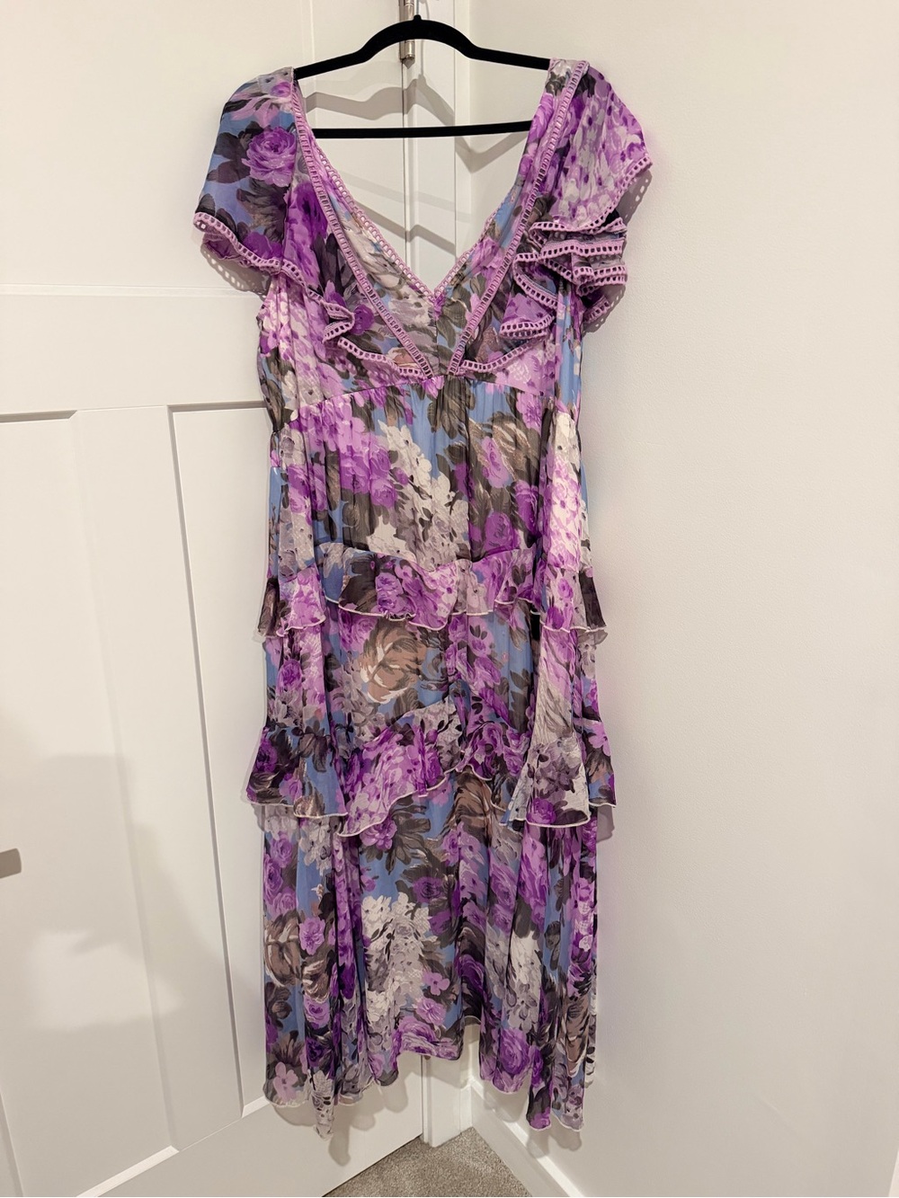 ASOS Design Maternity Floral V-Neck Ruffle Dress in Purple